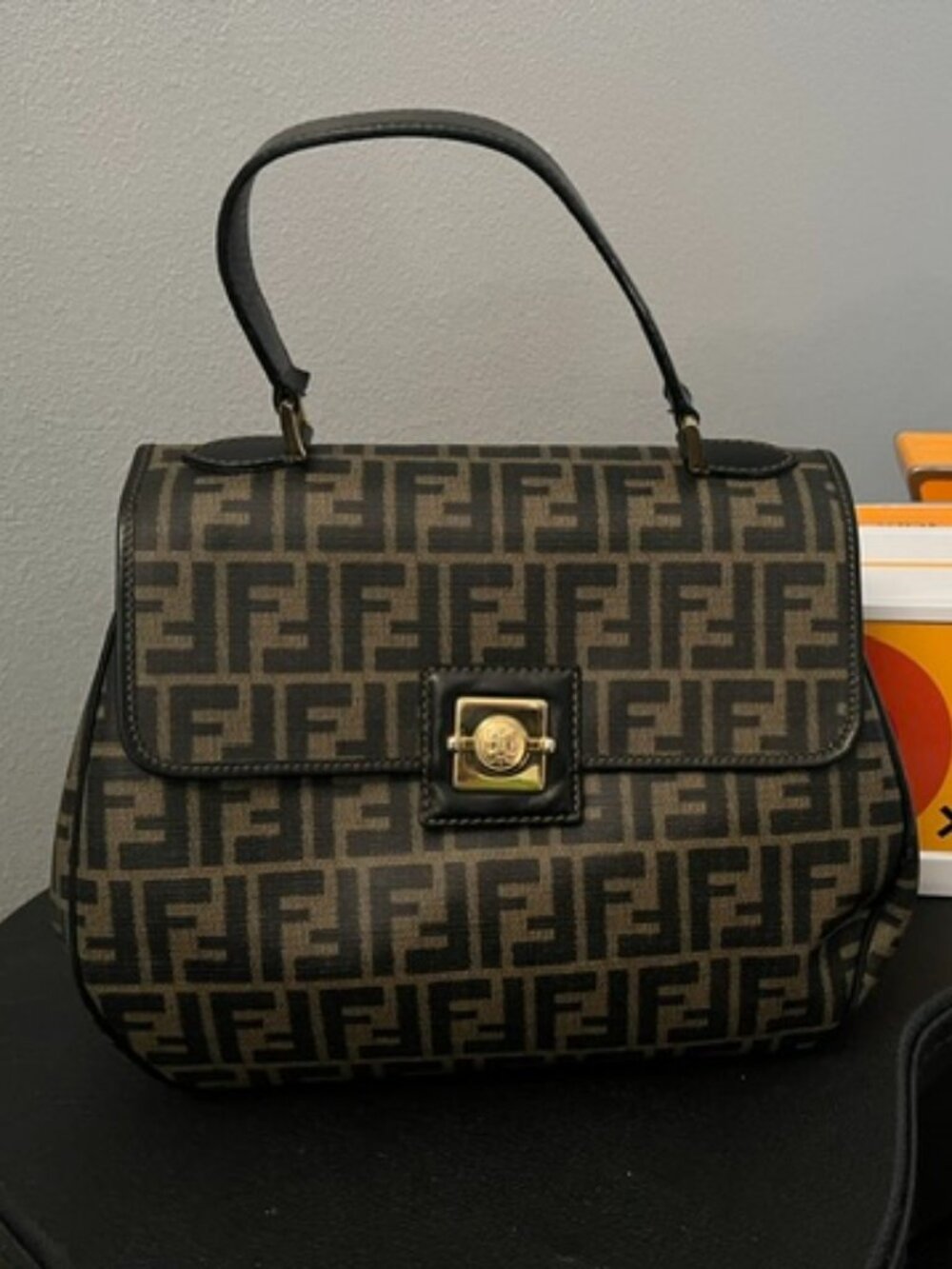 Vintage Fendi Zucca Top Handle Satchel Brown FF Logo Canvas Leather Bag